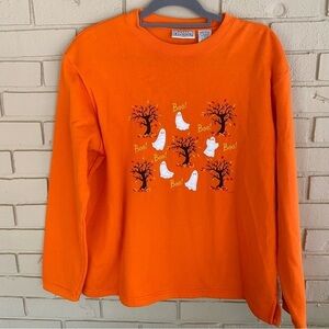 Basic Editions Womens Pullover Sweatshirt Large Orange Pumpkin Halloween Vintage